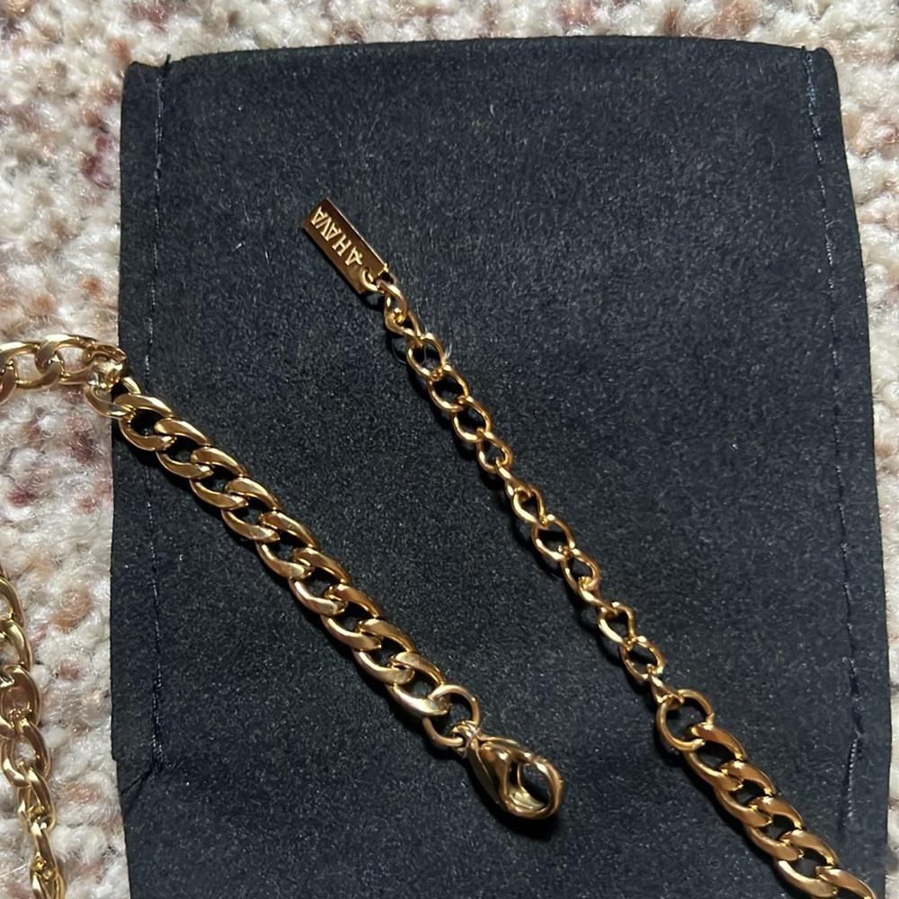 AHAVA Gold Plated Gothic Lettering Statement Necklace - Picture 3 of 7